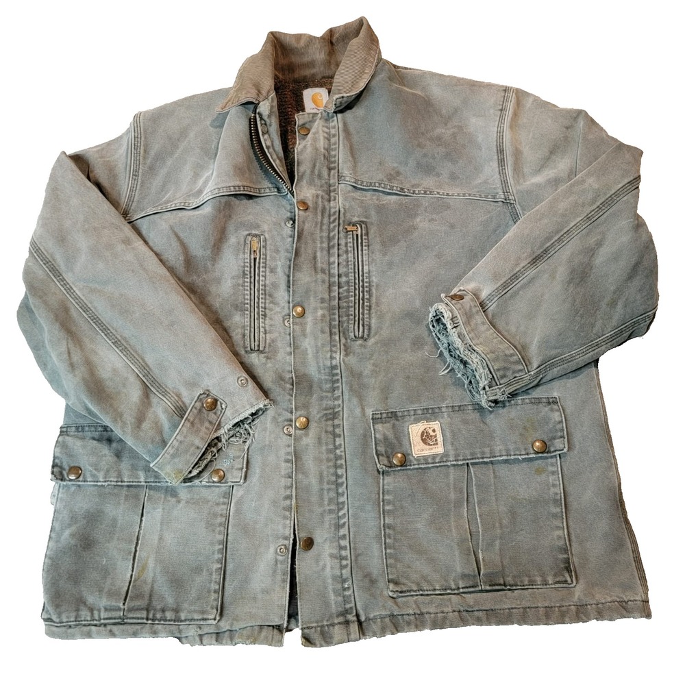 Vintage Carhartt Jacket Thrashed Patina Size XL Green Blanket Lined Workwear USA